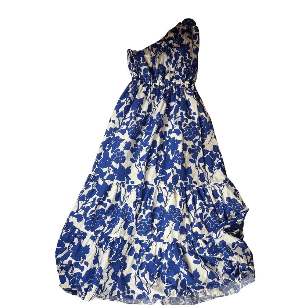 Hyacinth House Tuckernuck Blue White Floral One Shoulder Tiered Maxi Dress Small - Picture 5 of 8